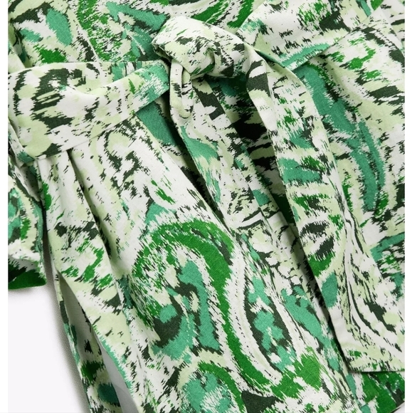 Zara linen blend lined printed oversized kimono Relaxed FitGreen Abstract Print - Picture 4 of 11